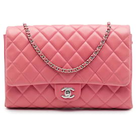 Clutch Chanel CC in agnello trapuntato rosa con catena, borsa a tracolla