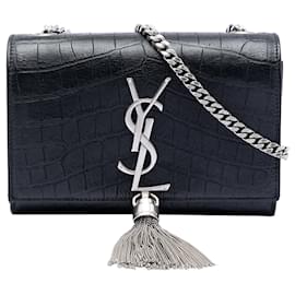 Piccola borsa a tracolla Kate con stampa a rilievo e nappa nera Saint Laurent