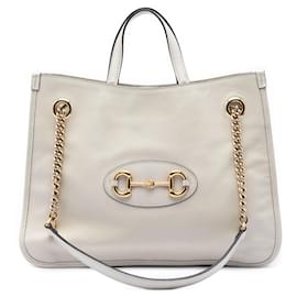 Borsa Tote Gucci Medium Horsebit 1955 in pelle di vitello bianca