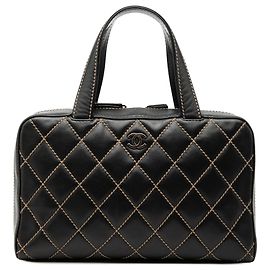 Sac à main Chanel CC en agneau noir avec coutures wild stitch