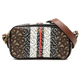 Borsa a tracolla Burberry TB Monogram E-Canvas Stripe marrone