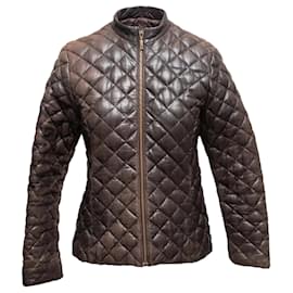 Braune Moncler Steppjacke aus Leder Designer Größe 1