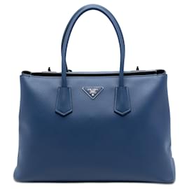 Borsa Twin Satchel Saffiano Cuir blu Prada con chiusura Turnlock