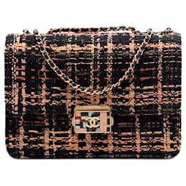 Borsa a tracolla Chanel Medium Quilted Tweed Beauty Lock Flap Nera