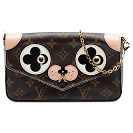 Borsa a tracolla marrone Louis Vuitton Monogram Pochette Felicie Valentine Dog