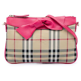 Burberry Haymarket Check Nylon Peyton Bow Tie Crossbody Umhängetasche Rosa