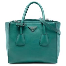 Borsa satchel Prada Glace Calf verde a due tasche e doppio manico