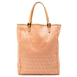 Tote vertical em canvas Fendi Zucchino rosa