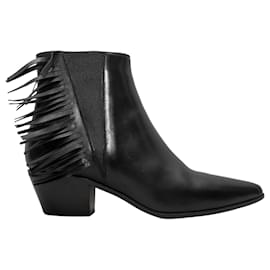 Schwarze Saint Laurent Wyatt Fransen-Stiefeletten Größe 37.5