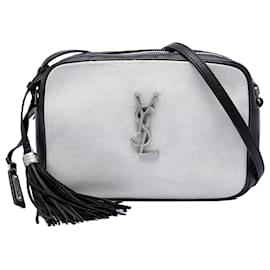 Borsa Camera Lou in tela monogramma bianca Saint Laurent