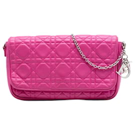 Pink Dior Lambskin Cannage Chain Pochette Crossbody Bag