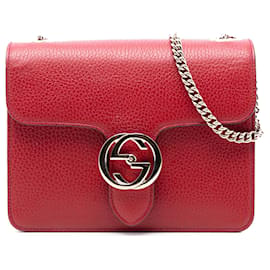 Piccola borsa a tracolla Gucci in pelle di vitello con logo interlocking G rossa