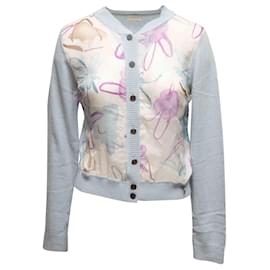 Hellblauer & mehrfarbiger Valentino Wollmischung Cardigan mit Blumenmuster Größe US S - Valentino Garavani