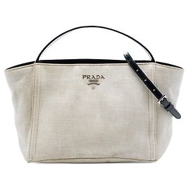 Bolso satchel de mezcla de lino marrón Prada