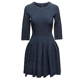 Alaïa Vestido Fit & Flare de manga tres cuartos con estampado Alaia azul marino y negro Talla FR 40