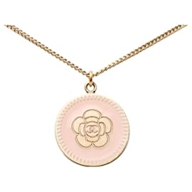 Collana con pendente rotondo Camellia in smalto placcato oro Gold Chanel CC