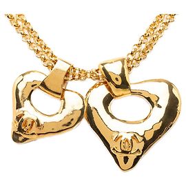 Collana con pendente a Doppio Cuore placcato oro Chanel CC Gold