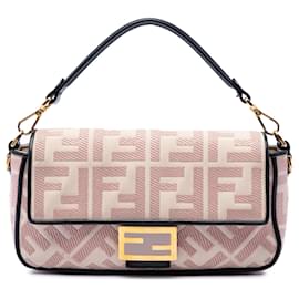 Borsa Baguette in tela ricamata Zucca rosa Fendi