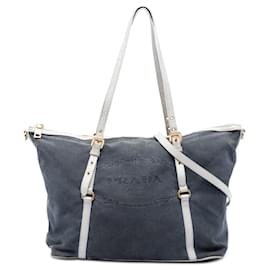 Borsa satchel in tela Canapa Prada blu con logo