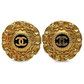 Orecchini a clip rotondi Chanel CC in resina con catena placcata oro nero
