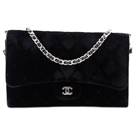 Schwarze Chanel CC gesteppte Samtgeldbörse mit abnehmbarem Ketten Schultertasche