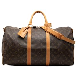 Borsa da viaggio marrone Louis Vuitton Monogram Keepall Bandouliere 50