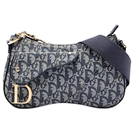 Blue Dior Diorissimo Trotter Canvas Double Saddle Crossbody