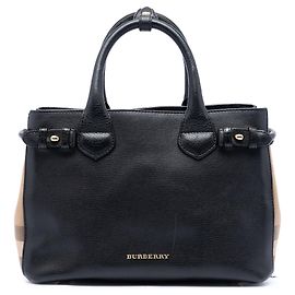 Bolso bandolera Black Burberry Small House Check y cuero Banner