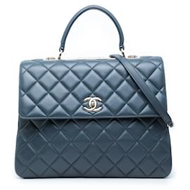 Blue Chanel Large Lambskin Trendy CC Top Handle Flap Satchel