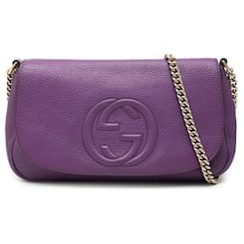 Borsa a tracolla Gucci Soho Chain Flap in pelle di vitello Medium viola