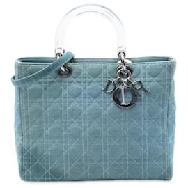 Blue Dior Large Denim Cannage Acrylic Handles Lady Dior Satchel