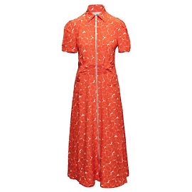 Vestido Maxi com Estampa Floral Laranja e Branco Miu Miu Tamanho US S