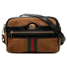 Mini borsa a tracolla Ophidia in scamosciato marrone Gucci