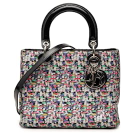 Borsa Lady Dior Medium in tessuto metallizzato multicolore e pelle vernice nera