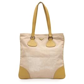 Tote in tela Canapa con bordi in Vitello beige Prada