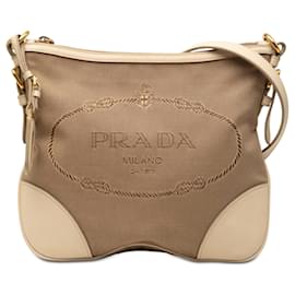 Borsa a tracolla Prada in tela Canapa marrone con logo