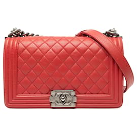 Borsa a tracolla Chanel Old Medium Boy Flap in agnello trapuntato rosso