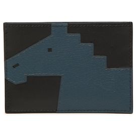 Schwarzer Hermès Kartenhalter aus Evercolor und Tadelakt Cheval Picto