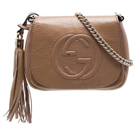 Piccola borsa a tracolla Gucci Small Patent Soho Chain Flap marrone