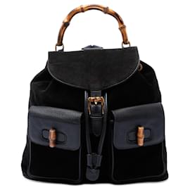 Gucci Rucksack aus schwarzem Wildleder mit Bambus-Details