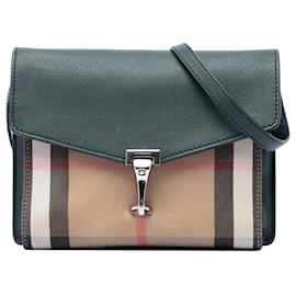 Bolso bandolera Burberry Macken de piel y lona House Check verde, pequeño