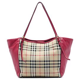Tote Canterbury in tela Haymarket Check e pelle rosso Burberry Small