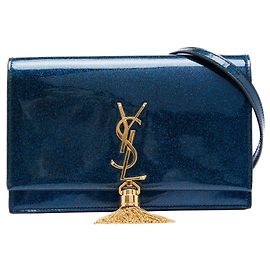 Blau Saint Laurent Glitter Patent Monogram Kate Tassel Wallet on Chain Umhängetasche mit Kette