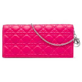 Clutch a tracolla convertibile con catena Lady Dior in agnello Cannage rosa