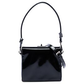 Borsa satchel in pelle vernice nera con chiusura a scatto Prada