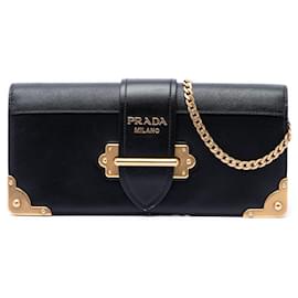 Borsa a tracolla con catena Black Prada City Calf and Saffiano Cahier