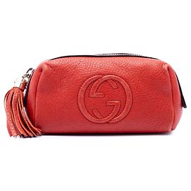 Pochette cosmetica Gucci Soho in pelle di vitello martellata rossa
