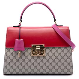 Borsa satchel Gucci GG Supreme beige con manico superiore con lucchetto