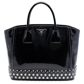 Tote Spazzolato nero con cristalli e borchie Prada