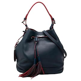Borsa a sacchetto con coulisse convertibile con nappa in vitello morbido blu Prada